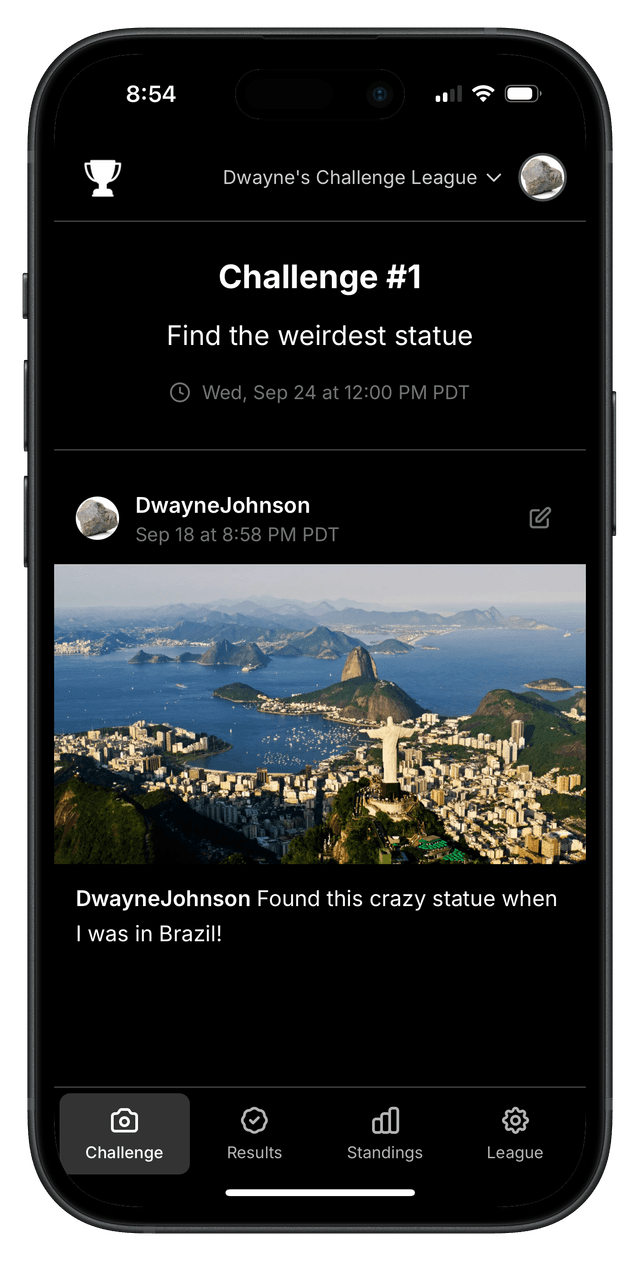 Challenge League mobile app showing voting interface